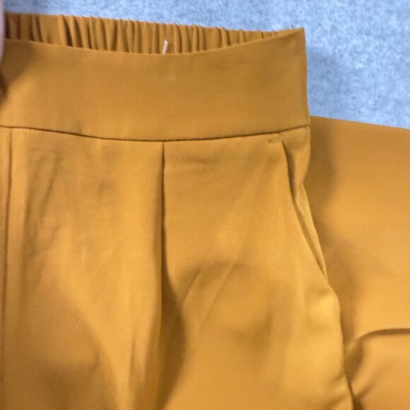 Gold Wide-Leg Pleated Pants Womens Elastic Waist S Polyester Spandex Blend Comfo - Picture 2 of 6